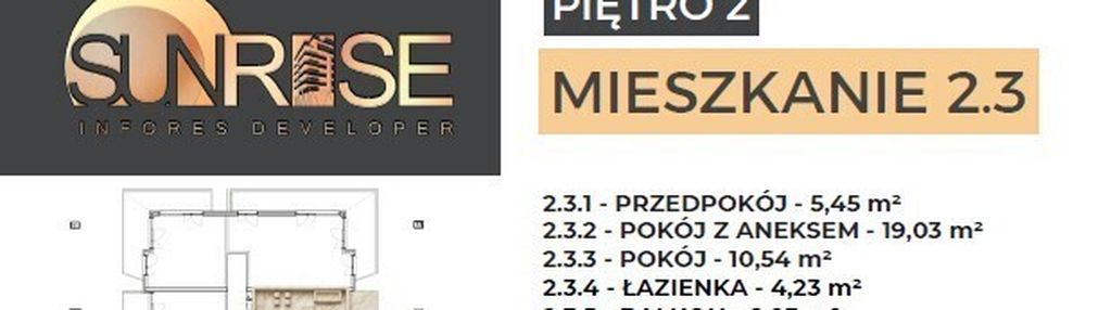 Sunrise park | mieszkanie nr 2.3 | 2 pokoje 39,25 m2 + balkon |