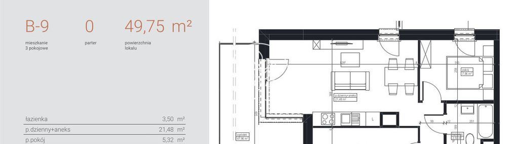 Ostatnie mieszkanie z ogódkiem 3 pokoje 49,75 m2