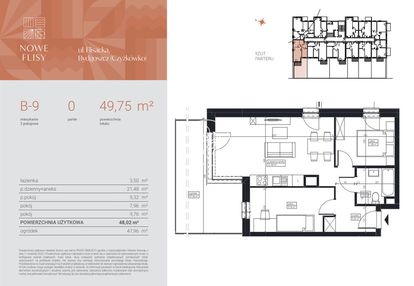 Ostatnie mieszkanie z ogódkiem 3 pokoje 49,75 m2