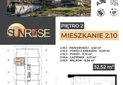 Sunrise park | mieszkanie nr 2.10 | 2 pokoje 29,02 m2 + balkon |